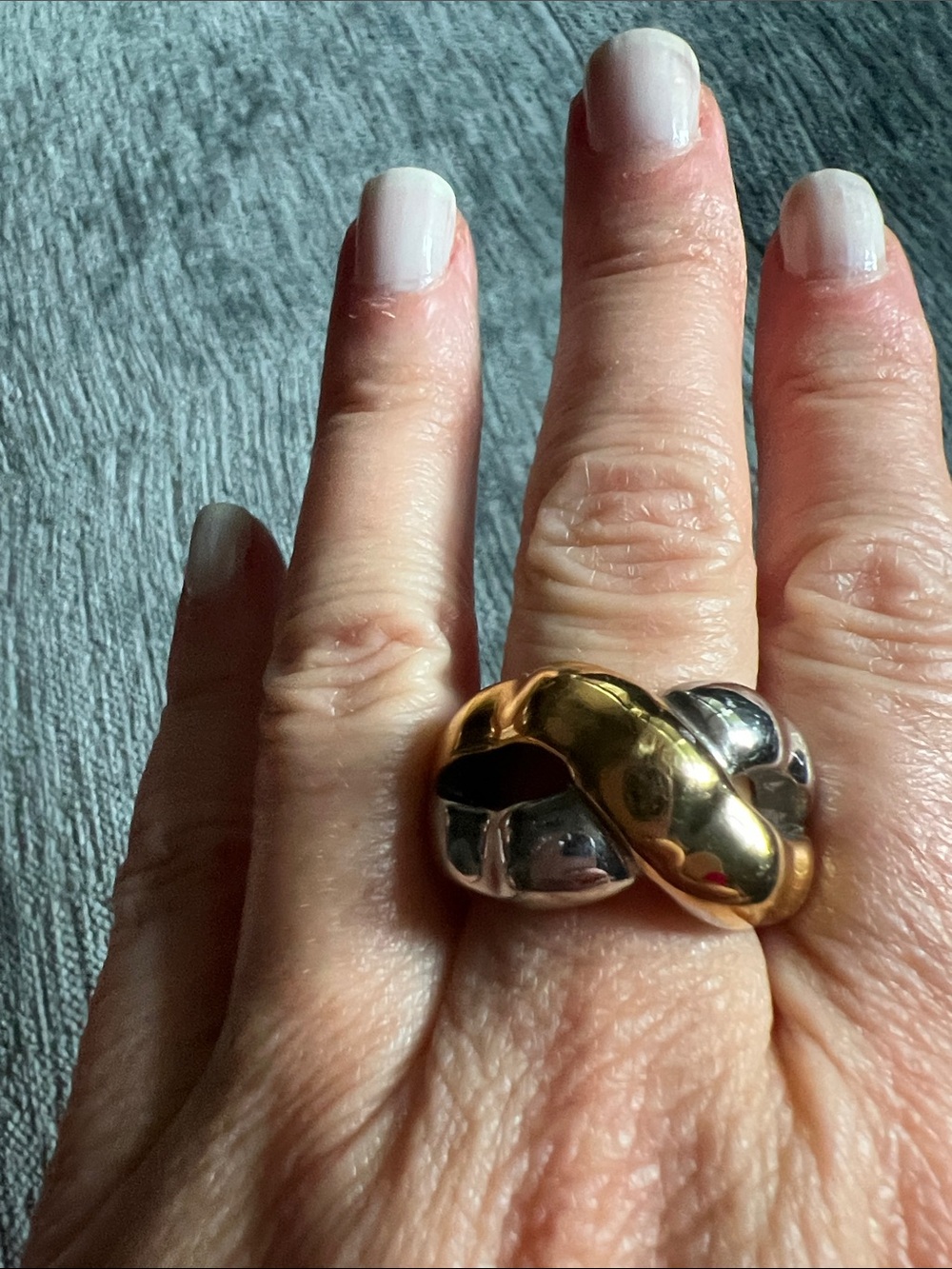 Two-Tone Gold & Silver Knot Dome Ring - Women's Fashion
